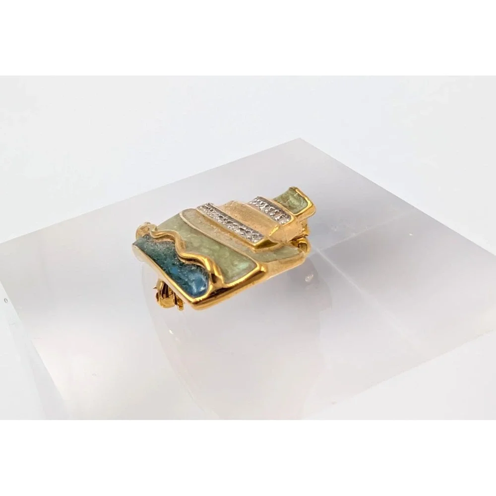 VTG Swarovski Cruise Ship Boat‎ Pin Brooch Pave Gold Tone Nautical Ocean Liner